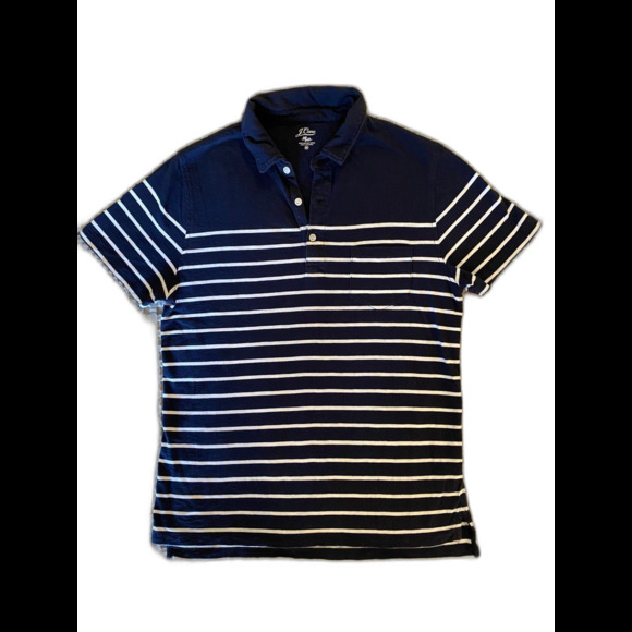 J. Crew Mens Polo Shirt Navy White Striped Short Sleeve Size Medium J.Crew - Picture 1 of 10